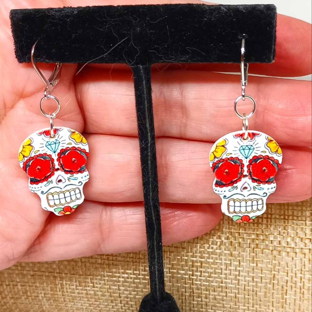 Red sugar skull earrings
